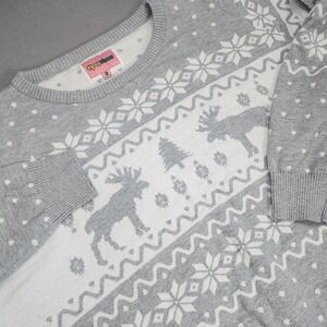 Tipsy Elves Sweater Gray White Fair Isle Moose Snowflake Unisex XXL